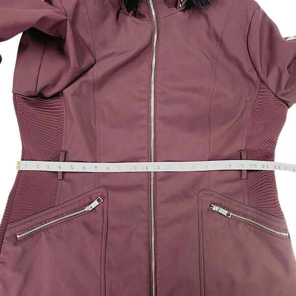 Guess Faux Fur Hood Softshell Parka Jacket Pockets Burgundy Wine XXL Gorpcore - Picture 11 of 15